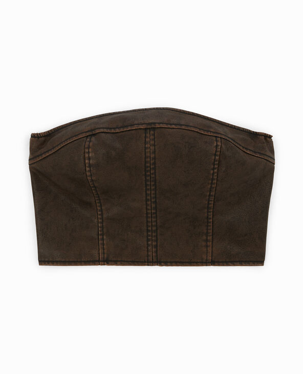 Top bustier en simili marron - Pimkie