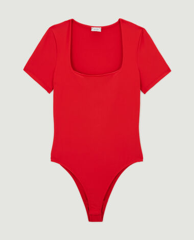 Body manches courtes encolure carrée rouge - Pimkie