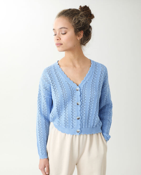 Gilet maille ajourée bleu - Pimkie