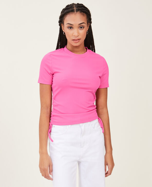 Top maille côtelée avec nœud rose fuchsia - Pimkie