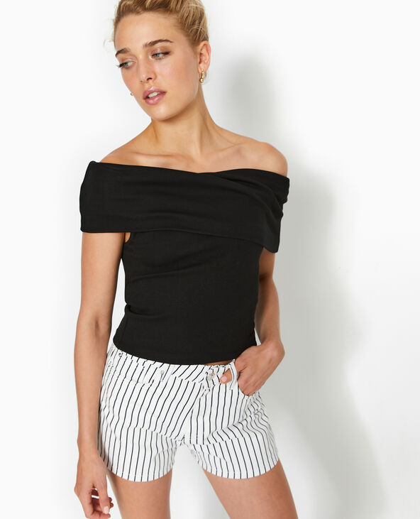 Top court encolure Bardot noir - Pimkie