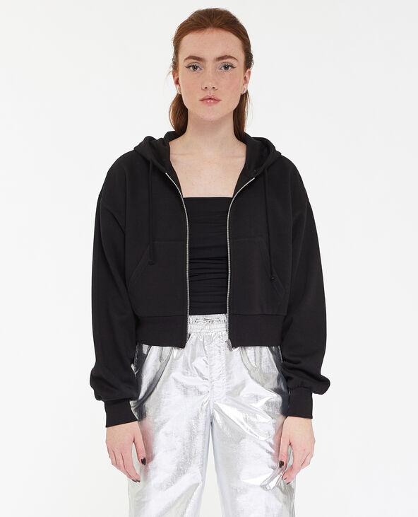 Gilet zippé court à capuche noir - Pimkie