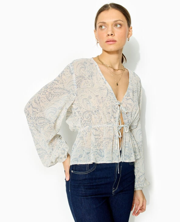Blouse manches longues motif cachemire bleu - Pimkie
