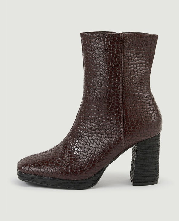 Boots bouts carrés effet croco taupe - Pimkie