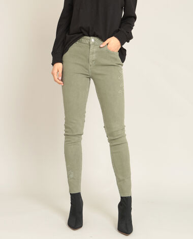 Pantalon skinny brodé vert de gris - Pimkie