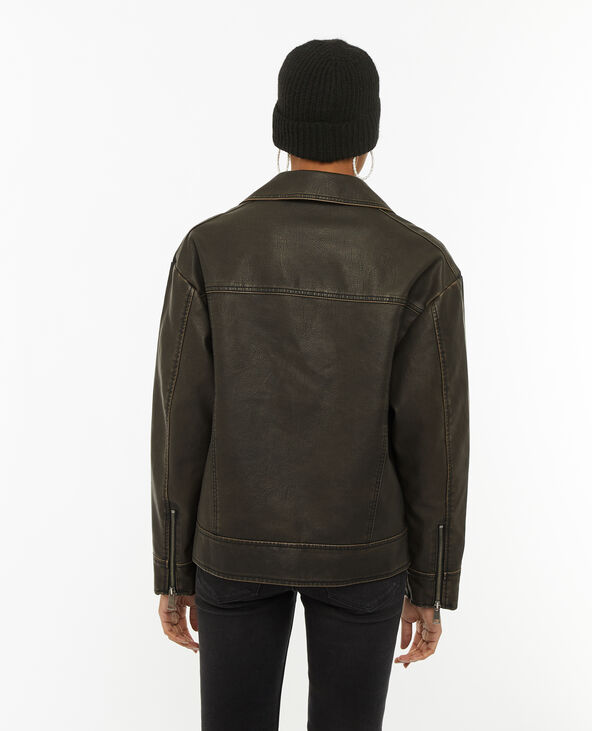Blouson motard oversize en simili marron - Pimkie