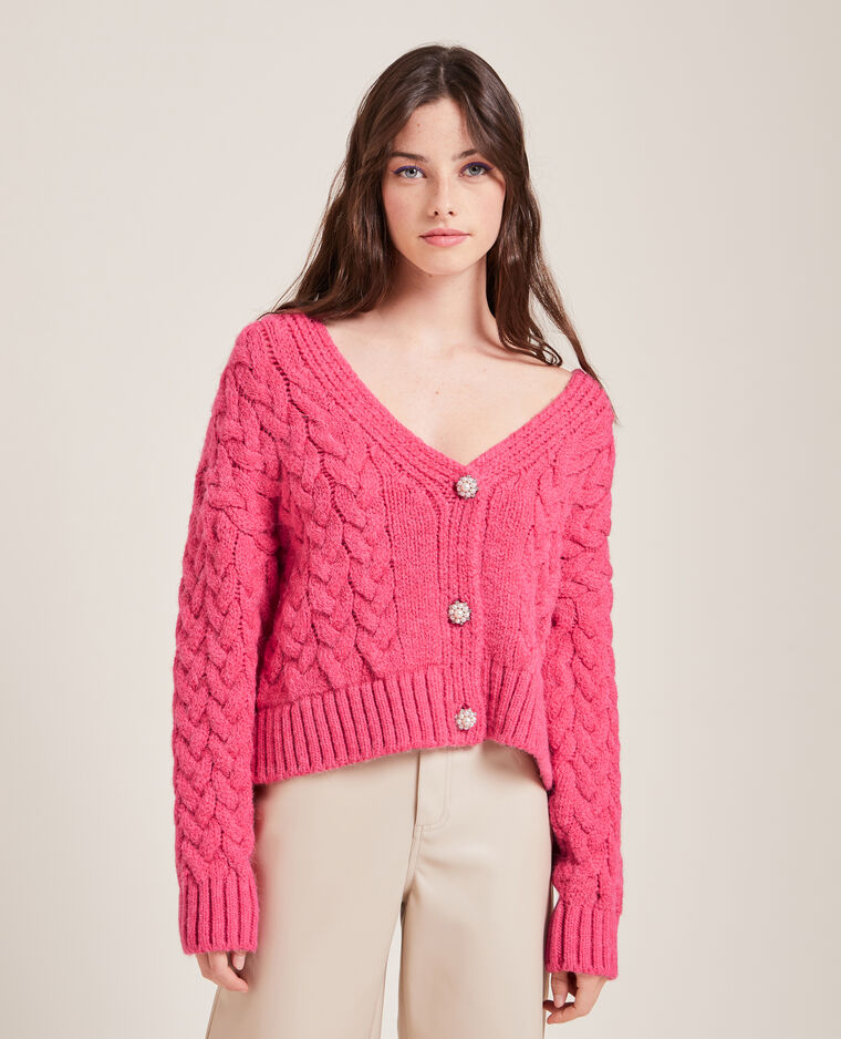 Gilet maille fantaisie bouton perles rose - Pimkie