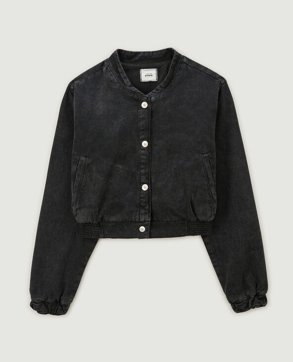 Bomber court en toile denim noir - Pimkie