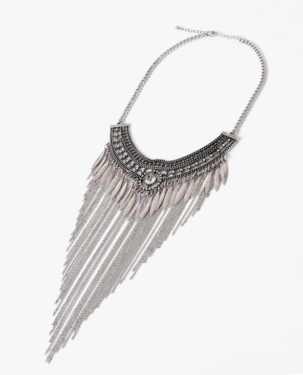 Collier plastron à franges argenté - Pimkie