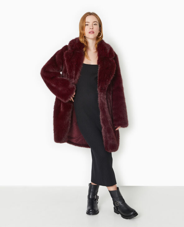 Manteau en fausse fourrure bordeaux - Pimkie