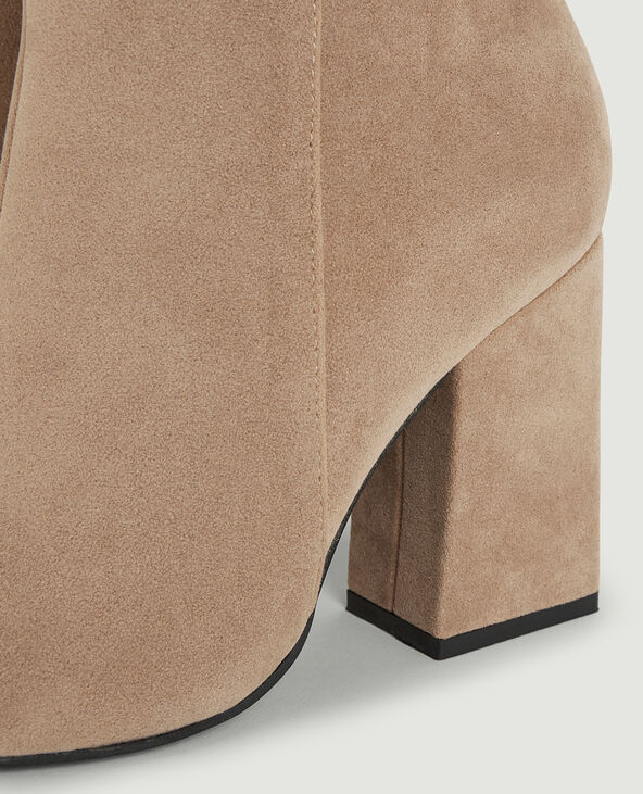 Boots à talon en suédine beige - Pimkie
