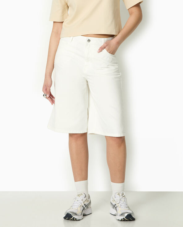 Bermuda large en jean taille standard blanc - Pimkie