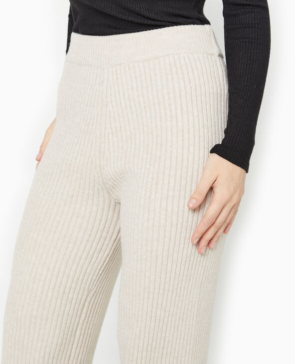 Pantalon droit en maille côtelée beige - Pimkie