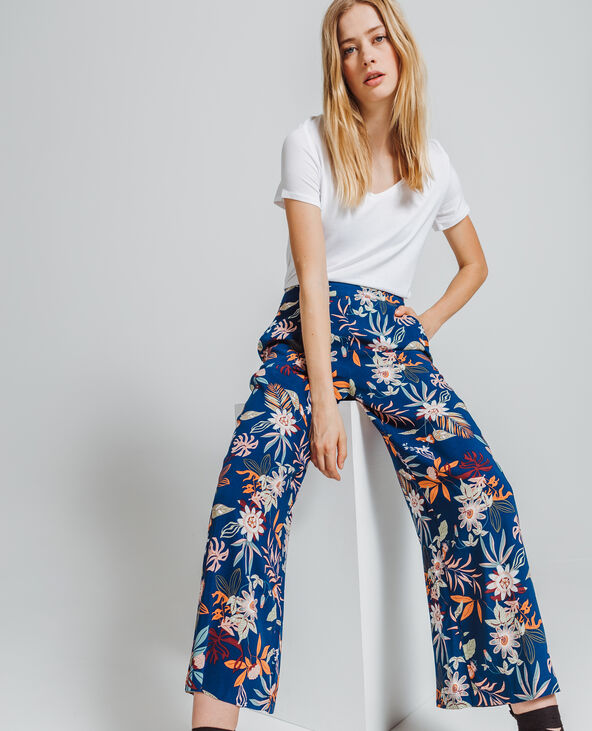 Pantalon large fleuri bleu marine - Pimkie