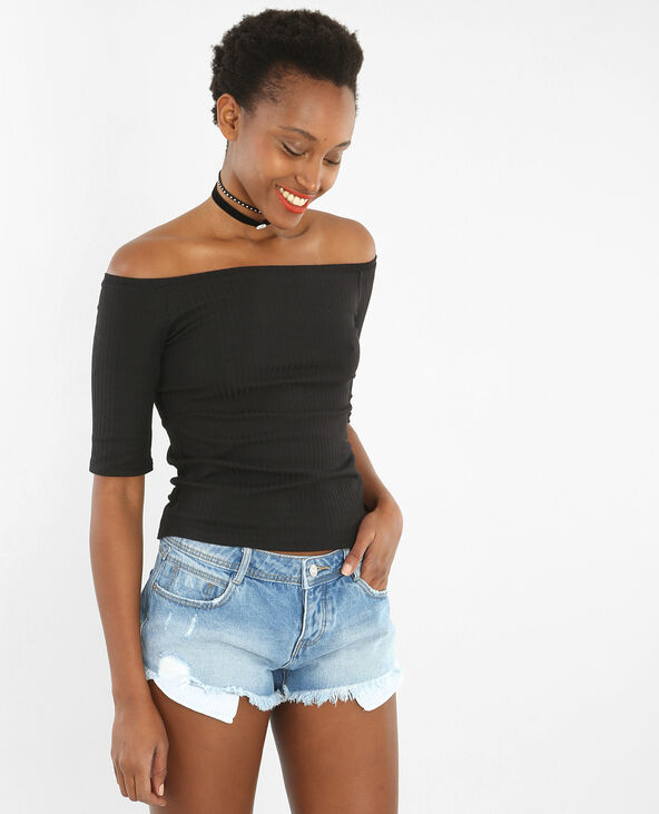 T-shirt col bateau noir - Pimkie
