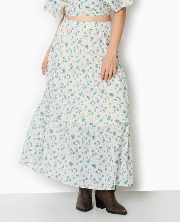 Jupe longue à étages motif fleurs blanc - Pimkie