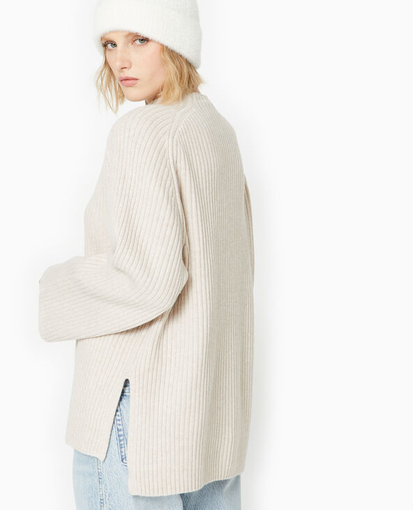 Pull oversize en maille côtelée beige - Pimkie