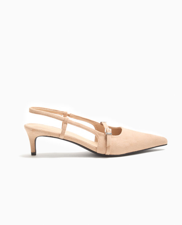 Escarpins bouts pointus talons ouverts en suédine beige - Pimkie