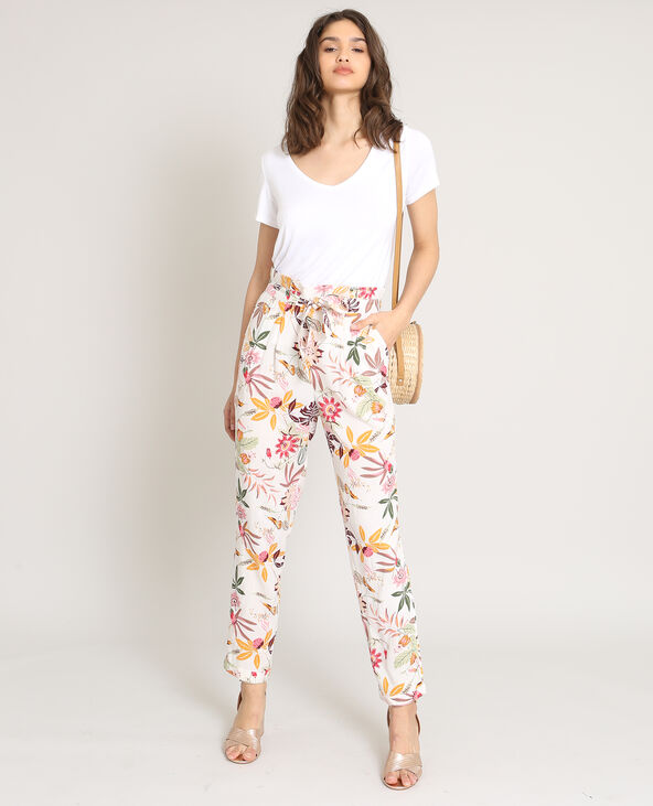 Pantalon fluide imprimé blanc - Pimkie