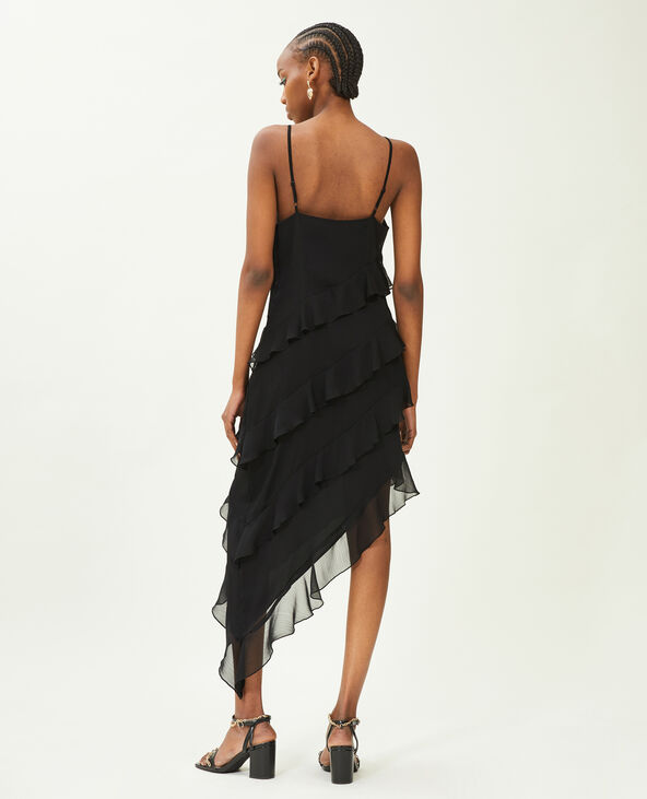 Robe asymétrique avec volants noir - Pimkie