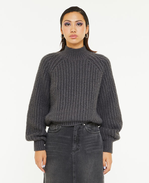 Pull grosses mailles col montant gris foncé - Pimkie