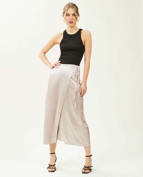 Jupe porte-feuille en satin écru - Pimkie