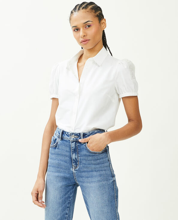 Chemise courte avec dentelle blanc - Pimkie