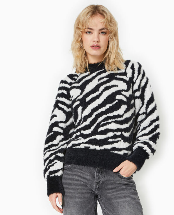 Pull en maille poilue motif zèbre noir - Pimkie