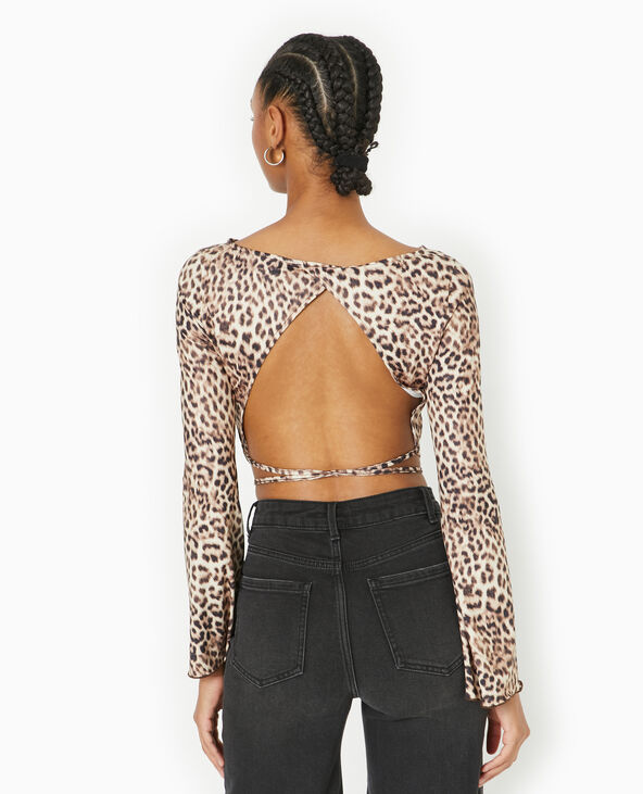 Top dos-nu manches flare motif léopard marron - Pimkie