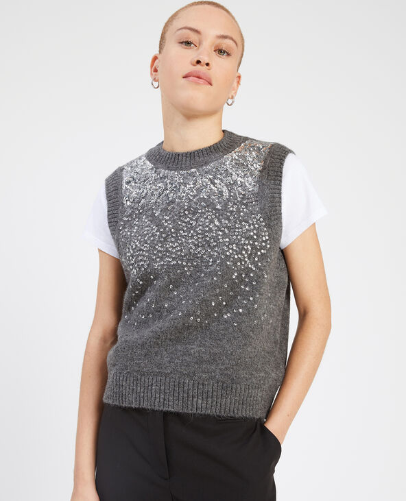 Pull sans manche sequins gris chiné - Pimkie