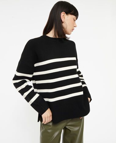 Pull rayé en maille épaisse noir - Pimkie