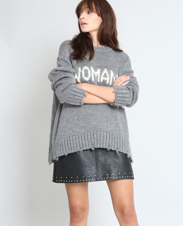 Pull XL à message gris chiné - Pimkie