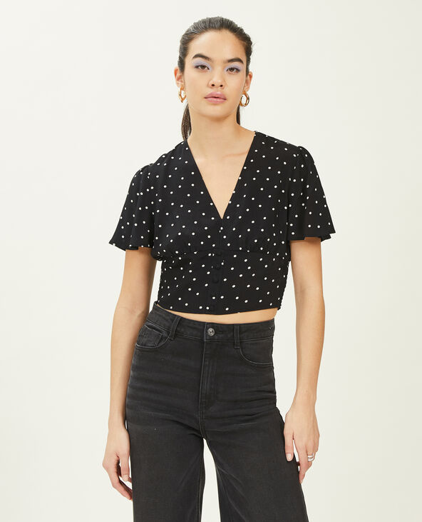 Blouse courte manches papillon noir - Pimkie