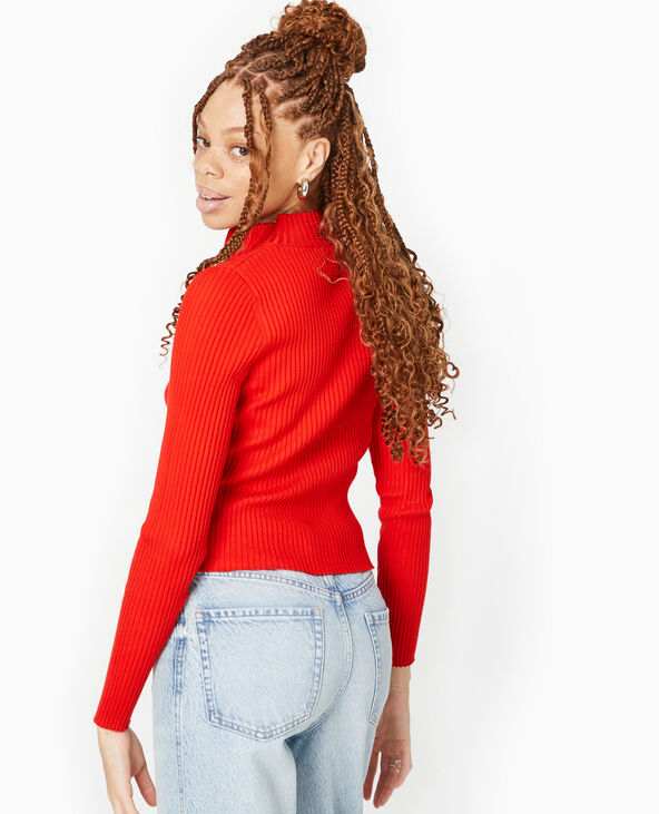 Gilet ajusté en maille côtelée col montant rouge - Pimkie