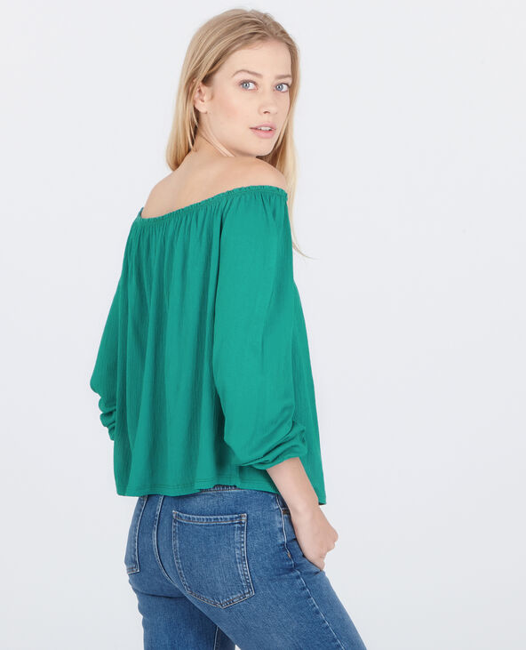 T-shirt col bardot vert émeraude - Pimkie