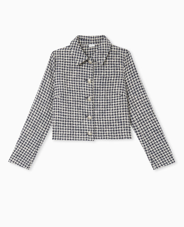 Veste courte boutonnée en tweed bleu - Pimkie