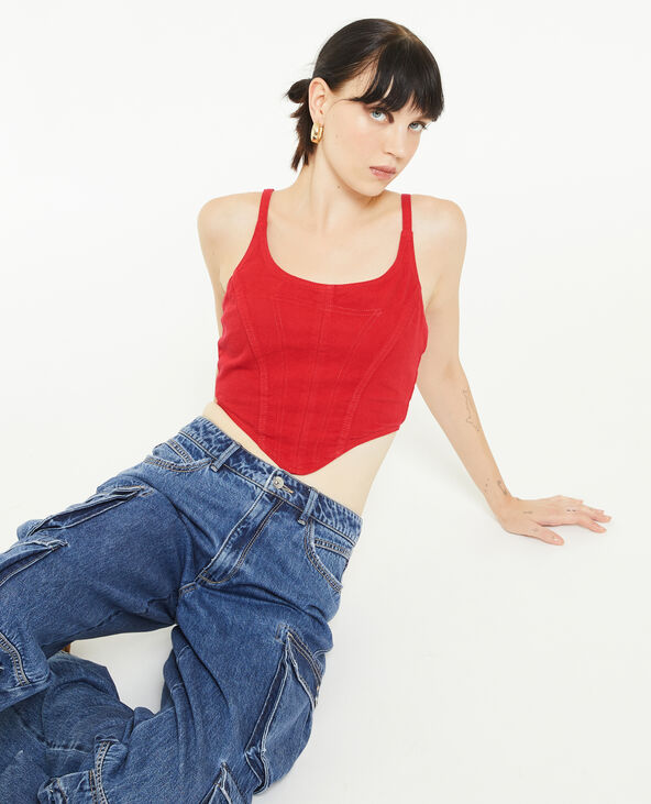 Top brassière en jean rouge - Pimkie