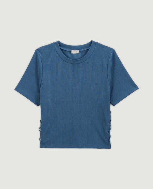Top en maille côtelée avec découpes et lacets bleu - Pimkie