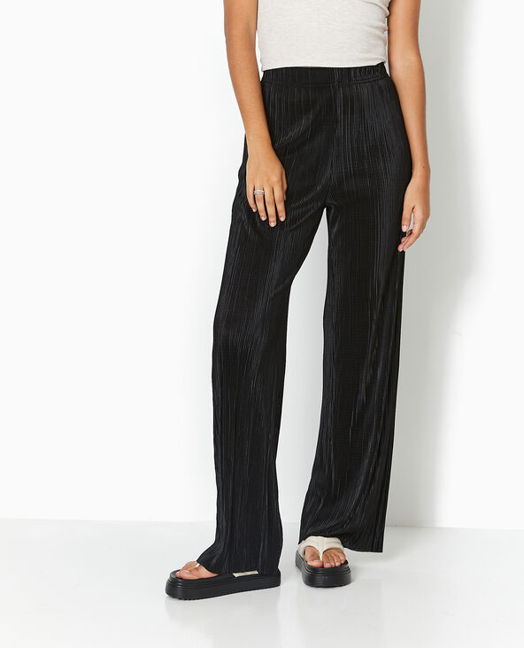 Pantalon large en tissu plisse et satine