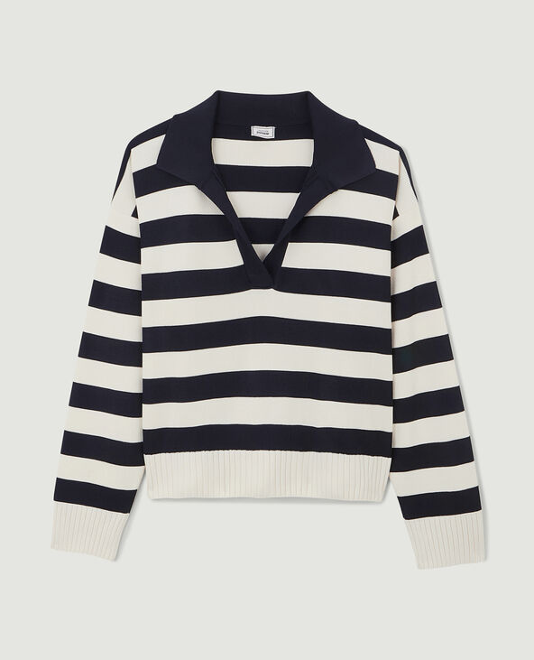 Pull col polo motif rayures blanc - Pimkie