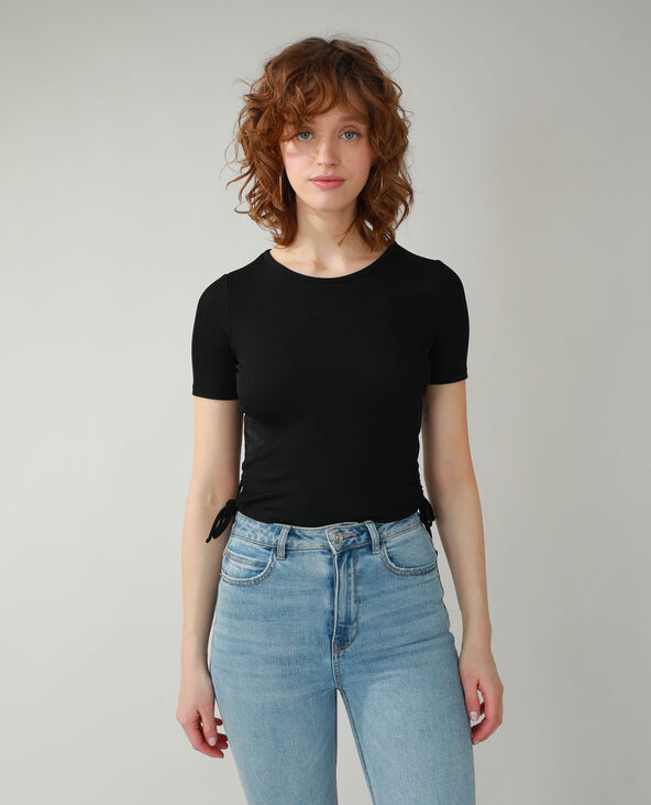 T-shirt côtelé à laçages noir - Pimkie
