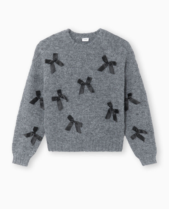 Pull en maille douce avec nœuds satinés cousus gris chiné - Pimkie