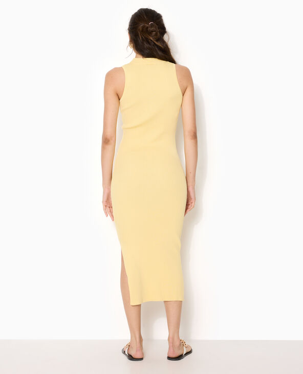 Robe longue et moulante en maille côtelée Jaune pâle - Pimkie