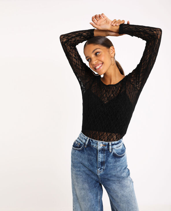 T-shirt en dentelle noir - Pimkie