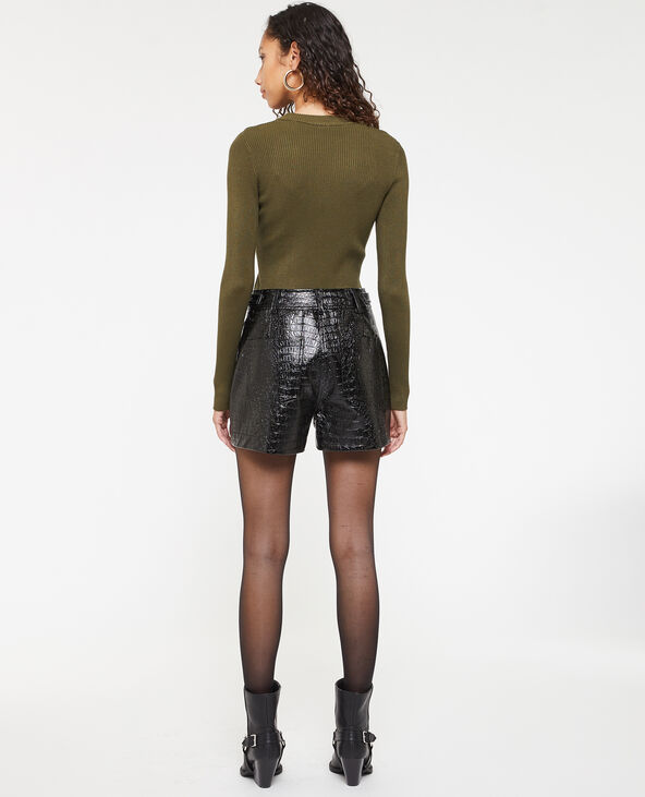 Short taille haute en vinyle effet croco noir - Pimkie