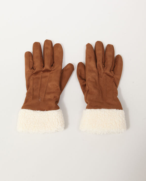 Gants avec fausse fourrure beige - Pimkie