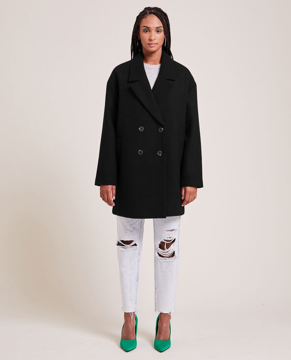 Caban oversize en drap de laine noir - Pimkie