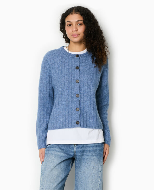 Gilet en maille côtes plates bleu - Pimkie