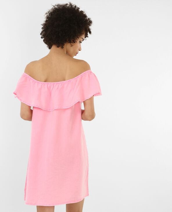 Robe volant bardot rose fluo - Pimkie