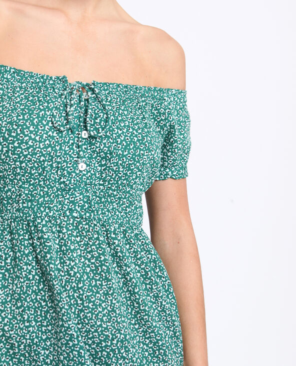 Robe à fleurs vert émeraude - Pimkie